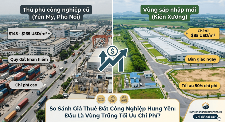 Bảng so sánh giá thuê đất công nghiệp Hưng Yên